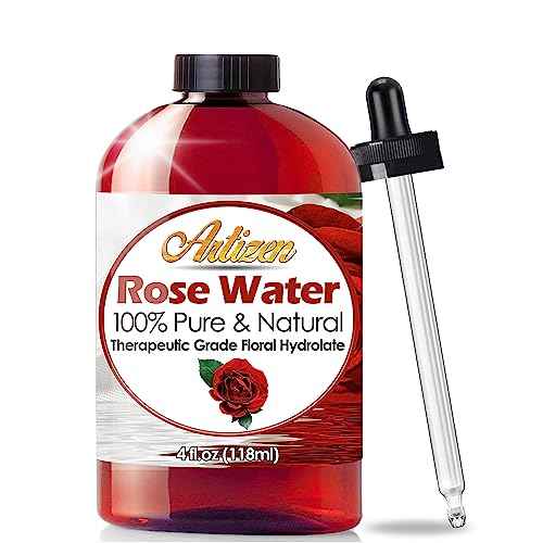 Artizen 100% Pure Rose Water (HUGE 4 OUNCE BOTTLE) Natural Moroccan Rosewater - Beautiful Fresh Fragrance - Perfect Facial & Skin Toner & Moisturizer