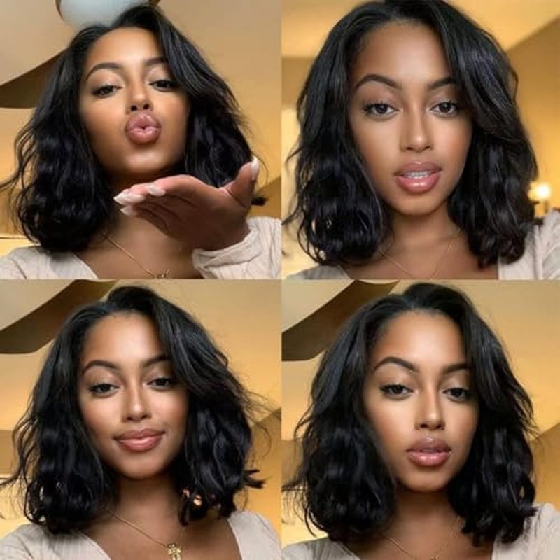 west kiss Glueless Short Bob Wig Ready to Wear 4x7 Closure Bob Wig Pre Cut & Pre Bleached Human Hair Wigs With Adjustable Straps for Easy Installation 10 Inch