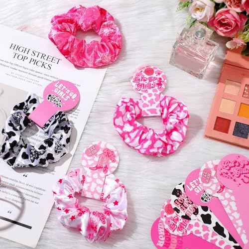 Lyrow 24 Pcs Cowgirl Western Cow Print Scrunchies Let's Go Hair Scrunchies Disco Cow Print Hair Accessories Ponytail Holder Ropes for Elastic Ties Bride Bachelorette Party Supplies Favors