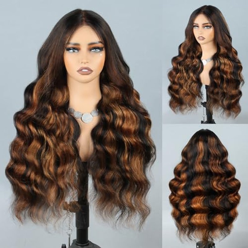 9x6 Glueless Wigs Human Hair Pre Plucked Pre Cut 1B/30 Highlight Body Wave Wear and Go Glueless Wigs Human Hair for Women Bleached Tiny Knots Body Wave Human Hair Wigs 210% Density 20 Inch