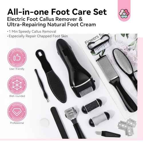 SAVILAND 2024 Electric Feet Callus Remover with Ultra-Repair Foot Cream 120 g: Rechargeable Portable Electric Callus Remover for Feet Professional Pedicure Care Kit for Cracked Dead Skin