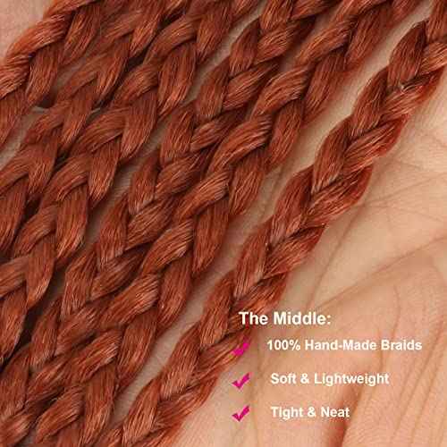Themis Hair Ginger Crochet Box Braid 24inch 6 Packs Midium Size Premium Synthetic Crochet Braids Waist Length Individually Prelooped Handmade Soft Braids Hair Extension For Girls Women(24inch,350)