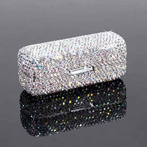 CALIDAKA Crystal Lipstick Case Holder Shiny Rhinestone Lipstick Organizer with Mirror Portable Bling Diamonds Lipstick Storage Holder Lip Gloss Makeup Storage Bag