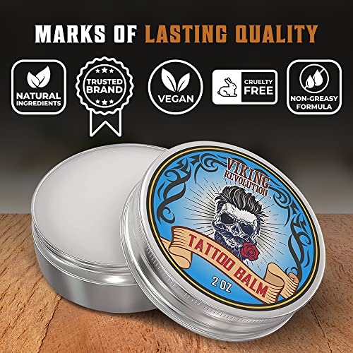 Viking Revolution Tattoo Care Balm for Before, During & Post Tattoo Safe, Natural Tattoo Aftercare Cream Moisturizing Lotion to Promote Skin Moisture, Skin Moisturizer, (2oz,1 Pack)