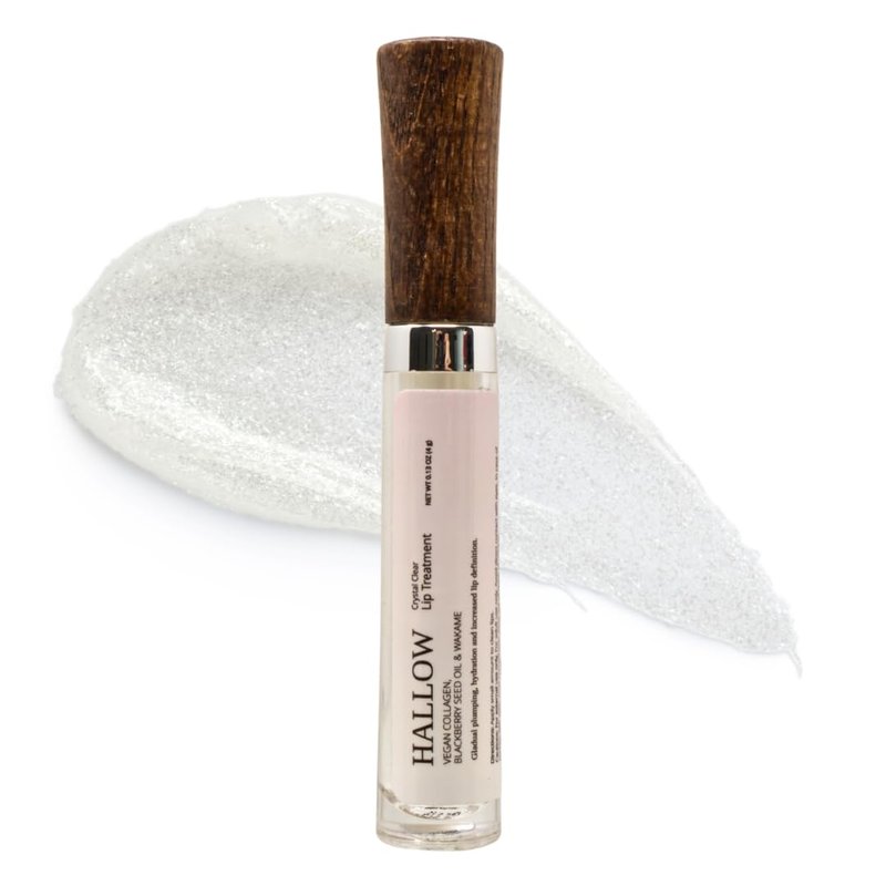 Hallow Lip Treatment, Crystal Clear Gentle Volumizing Gloss with Jojoba Oil, Avocado Oil, and Vegan Collagen, 0.13 oz (4g)