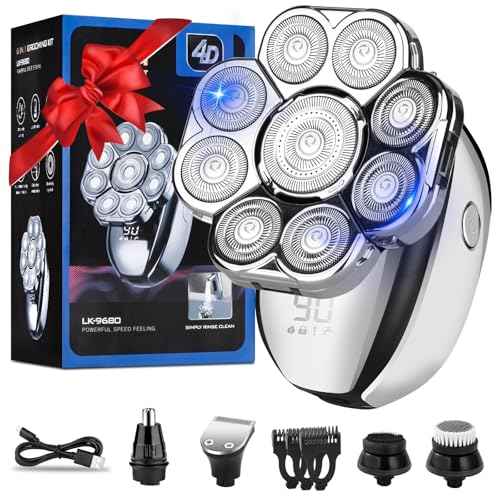 Electric Razor for Men, Upgrade 9D Head Shavers for Bald, 6-in-1 Electric Shaver for Men, Grooming Kit with Nose Hair Trimmer, Waterproof Wet/Dry Shaver, LED Display, Rechargeable Razor Silver