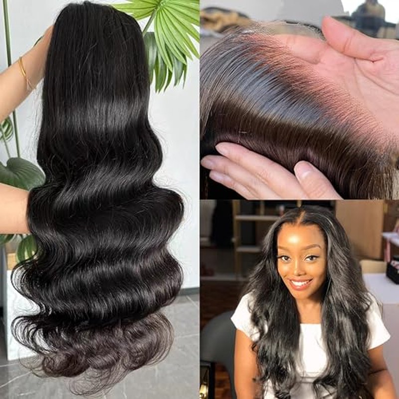 Invisible Melt Skin HD Swiss Lace Front 13x6 Virgin Human Hair Wigs, Natural Black Color Body Wave Style 180% Density Hair Pre Plucked Hailine with Baby Hair for Black Women 14inch