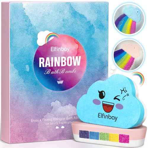 Rainbow Cloud Bath Bomb for Girls, 2 Extra Large Handmade Bath Bombs for Kids Bubble Bath Fizzies, Kids Safe Bath Bombs, Easter Basket Stuffers Mothers Day Gifts