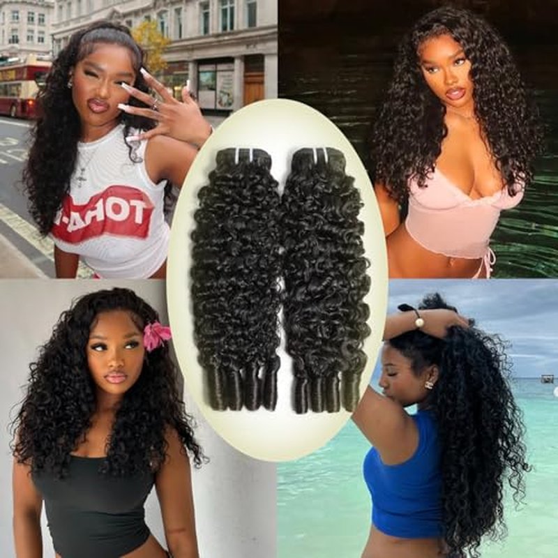 Lemoda Burmese Curly Human Hair Bundles 28 inch 100% Unprocessed 15A 3c4a Water Wave Bundles with Spiral Ends Double Weft Quick Weave Extensions Deep Wave Bundle Human Hair Natural Black Color