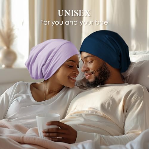 LULUSILK Mulberry Silk Lined Sleep Cap, No More Frizzy Tangled Hair, Stay On All Night Silk Hair Wrap for Sleeping with Adjustable Strap, Silk Bonnet for Women and Men, Bijou Blue, Pack of 1