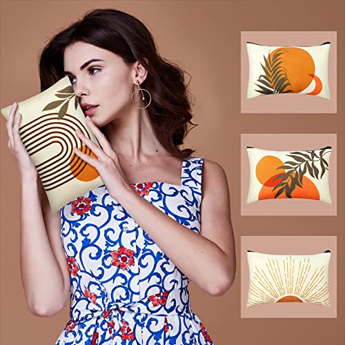 Pinkunn 6 Pcs Boho Makeup Bag Canvas Cosmetic Bags Makeup Pouch for Purse Sunshine Ray Retro Natural Linen Zipper Preppy Pouch Cute Organizer for Women, Bobo Style