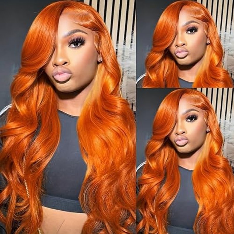 Ginger Bundles Human Hair With Closure Body Wave 14 16 18+14 In, 10A 350 Ginger Human Hair Bundles with 4x4 HD Closure Soft And Shed-Free 350 Copper Orange Body Wave Bundle