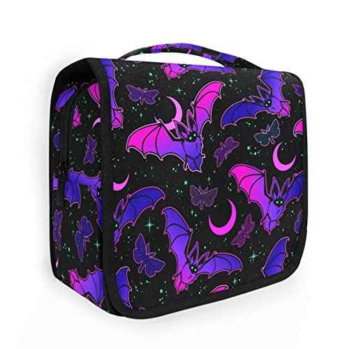 Hanging Toiletry Bag Purple Bat Gothic Travel Makeup bag for Toiletries Portable Travel Toiletry Organizer Cosmetic Bags with Hanging Hook