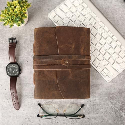 Leather Journal Notebook, Genuine Leather Journal for Men & Women Handmade Writing Travel Notebook, 240 Unlined Pages Vintage Notepad Gift: Rustic Brown (7"x5")