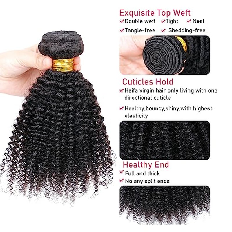 Afro Kinky Curly Boho Human Hair 3 Bundles14 16 18Inch Curly Weave Bundles Unprocessed Virgin Hair Afro Curly Hair Extensions for Black Women Natural Color