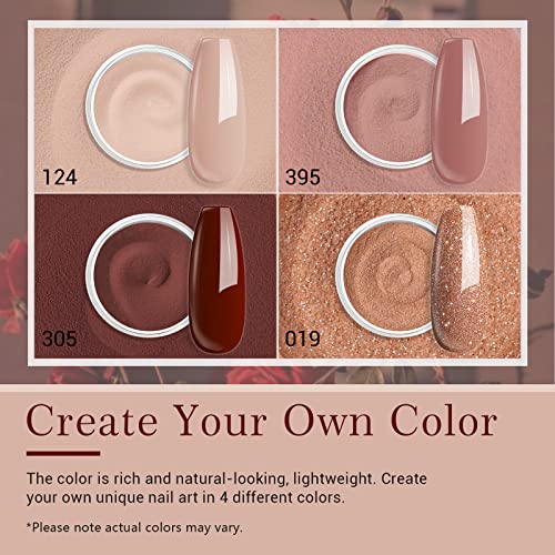 AZUREBEAUTY Dip Powder Nail Kit Starter, Fall 4 Colors Skin Nude Brown Glitter, Acrylic Dipping Powder Liquid Set with Base/Top Coat Activator for Daily French Nail Art Manicure DIY Gift 12 Pcs