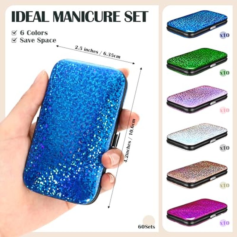 60 Pack Manicure Set Bulk Gifts Stainless Steel Nail Clipper Set with Case 8 in 1 Personal Pedicure Kit for Women Men Gifts for Christmas(Mix Color,Laser)