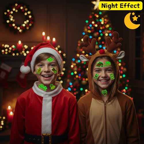 Glow In Dark Christmas Temporary Tattoos | Luminous Christmas Tattoos Xmas Decorations Party Favors Supplies Goodie Bags Stocking Stuffers Gift Idea For Kids Teen Adult Xmas Santa Claus Reindeer-60Pcs
