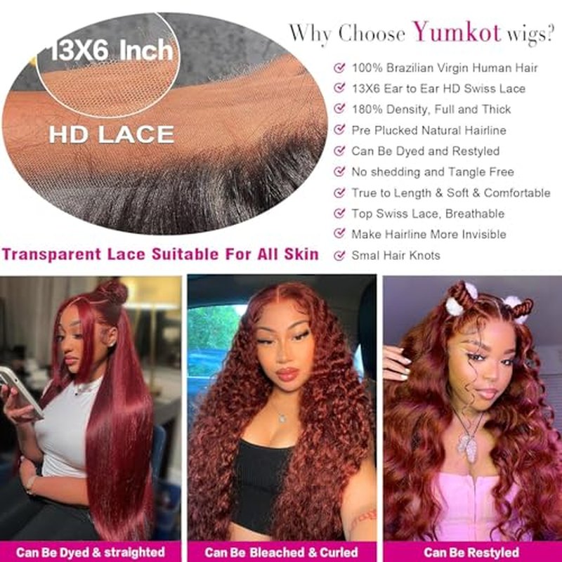 Reddish Brown Lace Front Wigs Human Hair 13x6 HD Lace Front Wigs Human Hair Pre Plucked with Baby Hair 22inch 180% Density Body Wave Colored Wigs for Women