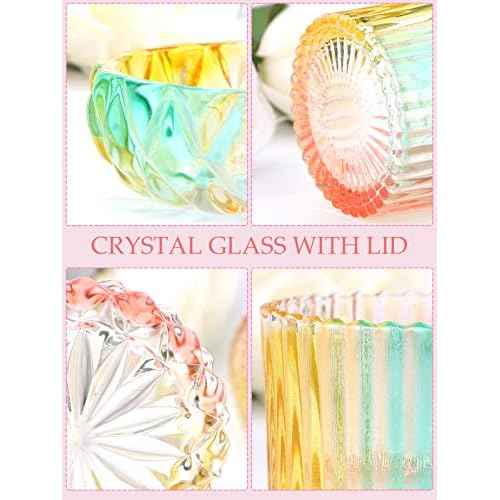 TOROKOM 2Pcs Dappen Dish for Acrylic Nails Monomer Dish with Lids Colorful Nail Cup Jars for Liquid Powder Dishes Glass Damping Dapping Dish Containers