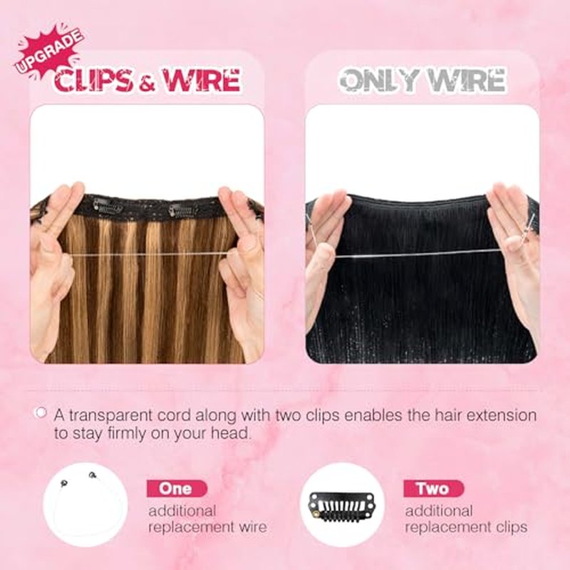 Halo Hair Extensions Real Human Hair, MY-LADY Adjustable Halo Extensions Real Human Hair, 20 inch Medium brown mix Dark Blonde Women's Long Straight Hair Invisible Wire Hair Extensions