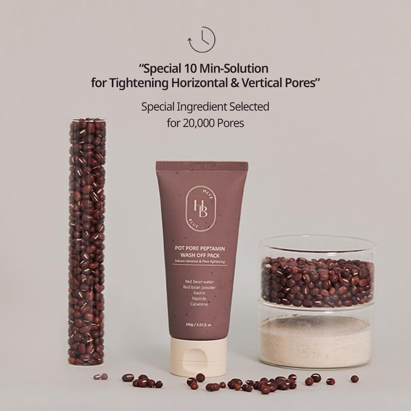 HEVEBLUE Pot Pore Peptamin Wash Off Pack - Red Bean, Peptide, Removes Blackhead, Pore Care, Tightening, Hydrating, Sensitive Skin, Korean Skincare, Exfoliating, Vegan, K-Beauty, Wash-off Mask Pack