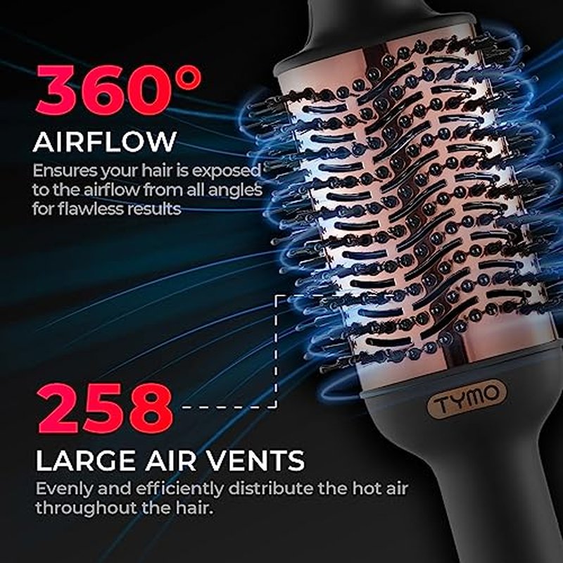 TYMO Hair Dryer Brush Blow Dryer Brush in One, 4 in 1 Ionic Hairdryer and Styler Volumizer with Oval Titanium Barrel, Hot Air Straightener for Smooth Frizz-Free Blowout, Gold