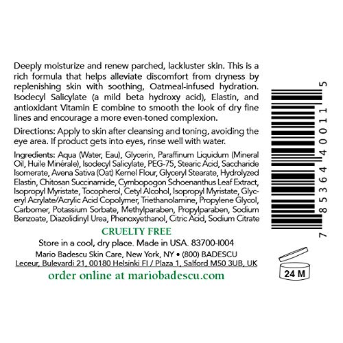 Mario Badescu Kera Face Moisturizer - Hydrating Cream for Dry & Sensitive Skin | Oatmeal & Lemongrass, 2 Fl Oz