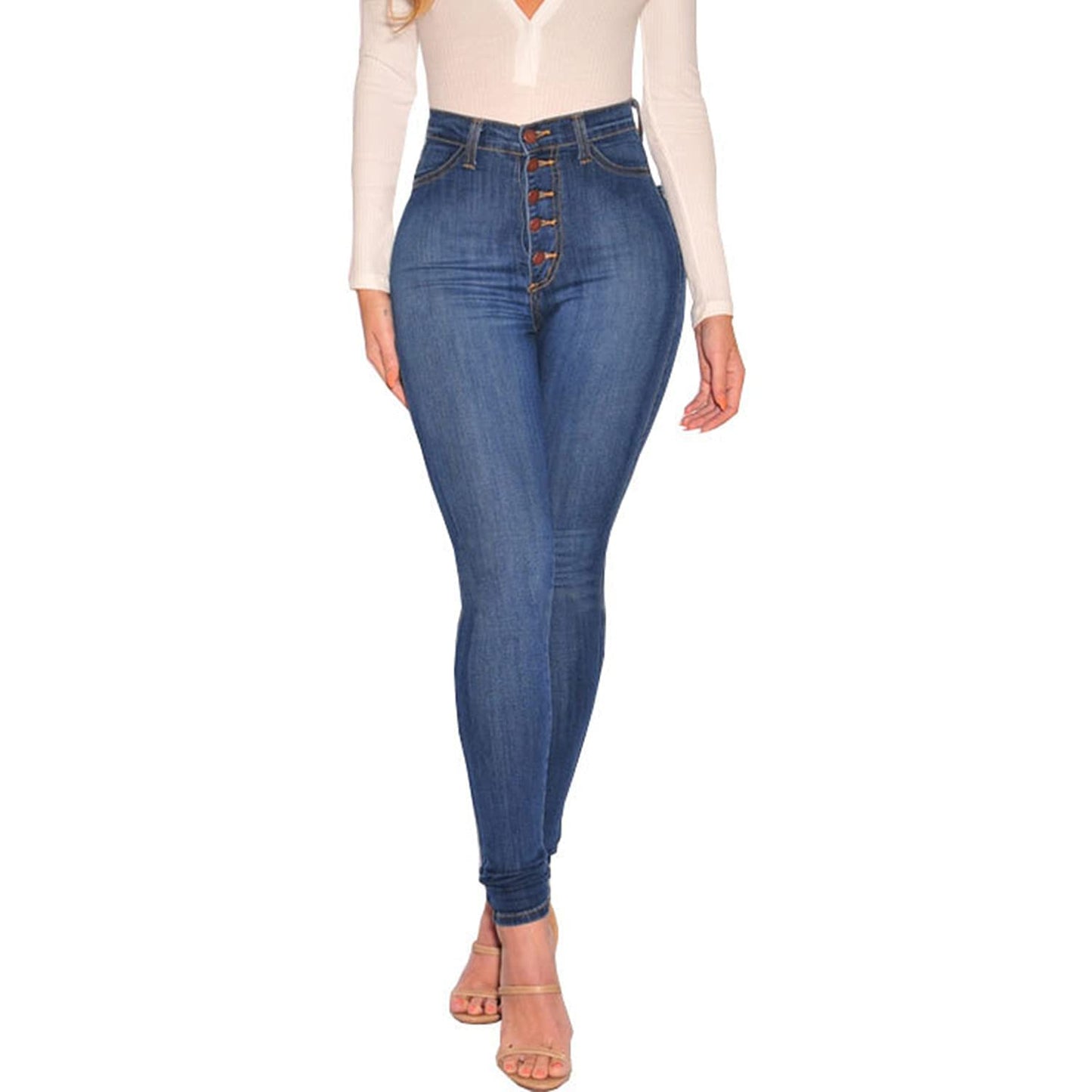 BISUAL Womens High Waisted Butt Lifting Jeans Distressed Stretch Skinny Sexy Colombian Jeans for Women (Blue, US 12)