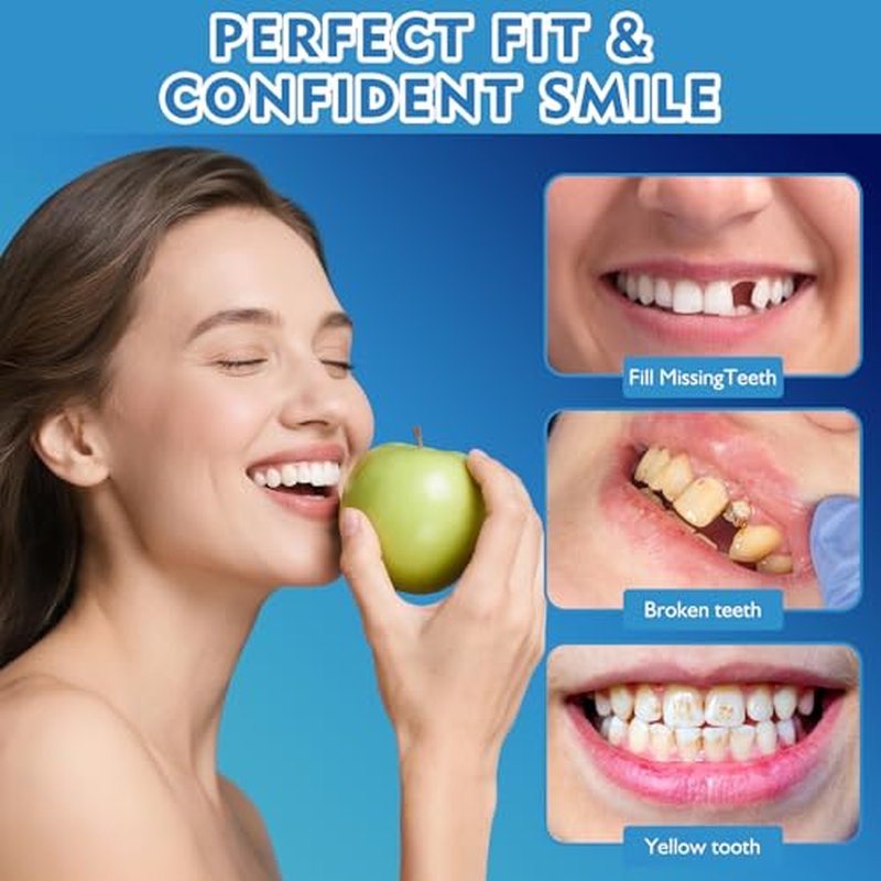 Moldable False Teeth - Veneers Teeth for Women & Men, Silicone Dentures Set for Both Upper and Lower, Temporary Dentures DIY at Home Within Minutes Fix Your Smile 1Pack