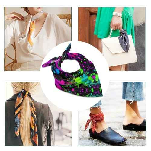 Rainbow of Neon Paint Splatters Bandana for Men Women Square Headscarf Handkerchief Silk Neck Scarf Headbands