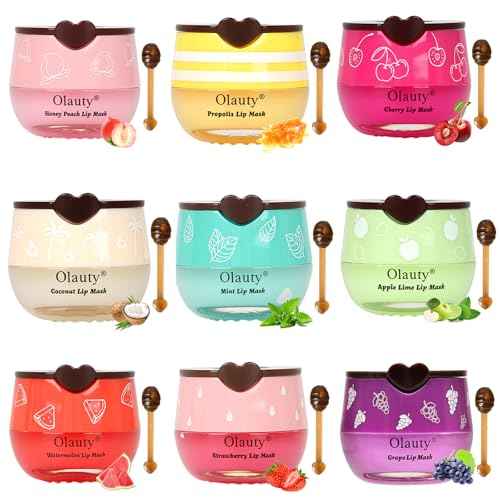 9 PCS Bee Lip Balm Honey Pot, Propolis Fruits Lip Balm Bulk, Hydrating Sleeping Lip Mask Overnight Prevention Dry & Cracked, Smooth Lips & Reduce Lip Lines