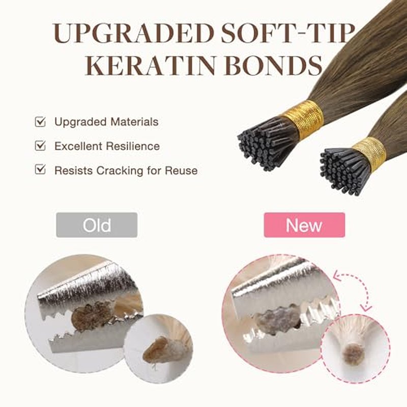 GOO GOO I Tip Hair Extensions Real Human Hair, 20inch 50g 50S, Cold Fusion I Tip, Invisible Remy Hair Extensions, 3/8/613 Balayage Walnut Brown to Ash Brown and Bleach Blonde
