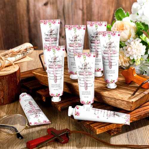 24 Pcs Christian Body Lotions Bulk Gifts for Women Breast Cancer Awareness Gifts Inspirational Bible Verse Lotion Mini Travel Christian Religious Hand Cream for Appreciation Women Teacher Mom