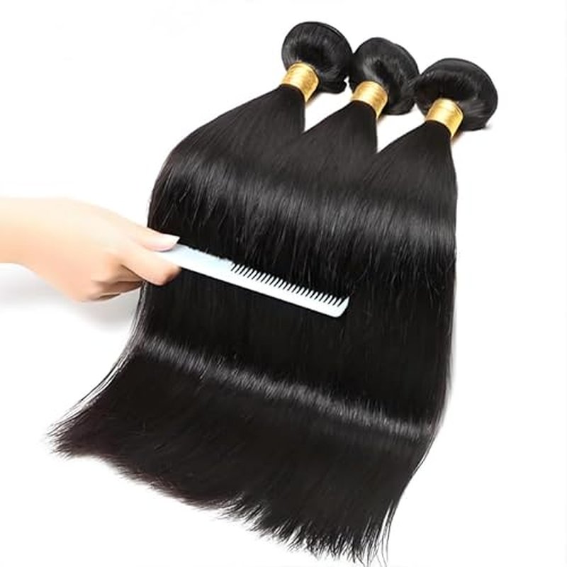 12A Human Hair Bundles 14 16 18 Inch 3 pcs Straight Bundles Human Hair 100% Unprocessed Brazilian Remy Virgin Hair Extensions Raw Quick Weave Sew In Glossy Billion Hair Bundles Natural Black