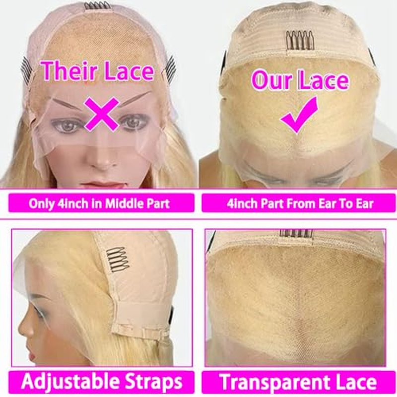 613 Lace Front Wig Human Hair 13x4 Transparent Blonde Lace Frontal Wigs 180% Density Straight Blonde Lace Front Wig Pre Plucked Glueless Wigs With Baby Hair (26 Inch)