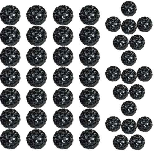 180 pcs Black Rhinestone Beads for Jewelry Making-10mm Round Disco Ball Beads Crystal Baseball Bead Bling Bead for Necklace Bracelet,DIY Craft Supplies,Earring Jewelry Making