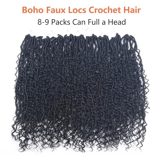 30 Inch Goddess Boho Faux Locs Crother Hair 8 Packs Crochet Locs Hair with Curly Ends Synthetic Bohemian River Crochet hair for Black Women