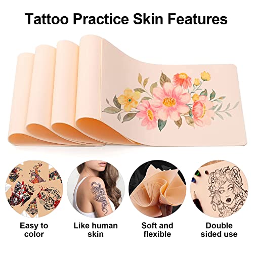 Tattoo Skin Practice Kit 16Pcs - Autdor 6Pcs Fake Skin and 10Pcs Transfer Paper Kit Includes 6¡¿8" Double Sided Blank Tattooing Practice and Stencil Paper for Tattoo Supplies