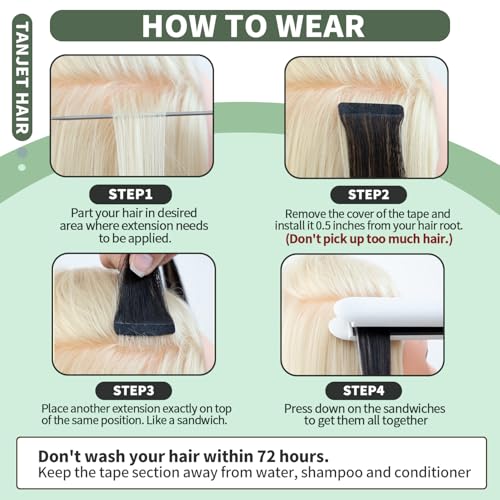 Tape-in Hair Extensions - 20 Inch Straight Jet Black Remy Hair - Invisible Skin Weft, Seamless Human Hair Extensions (#1 20 Inch 50g/Pack 20Pcs)