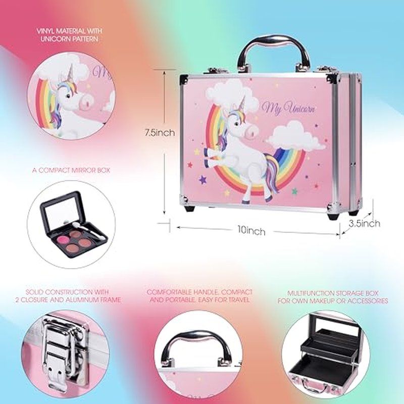 Hot Sugar Makeup Kit for Girls, Kids Makeup Set with Unicorn Train Case Includes Eyeshadow Palette, Blush, Lipstick, Lip Pencil, Eye Pencil