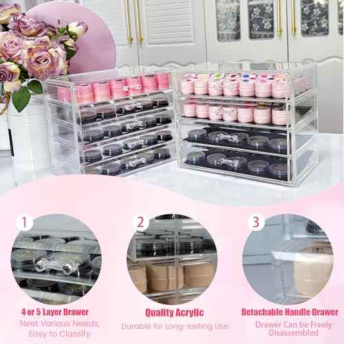 4 Tier Nail Art Decoration Storage Box£¬Acrylic Make Up & Jewelry Organizer with Drawers, Cosmetic Storage for Dresser Countertop and Bathroom£¬Beauty Holder for Lipstick Brush