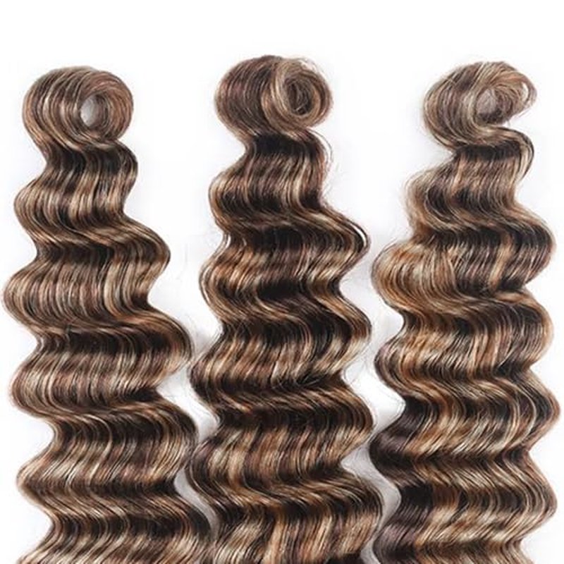 Highlight Bundles P4613 Loose Deep Wave Human Hair Bundle Ombre Brown 3 Bundles 28 28 28 Inch Two Tone Chocolate Brown Mixed With 613 Blonde Bundle 300G