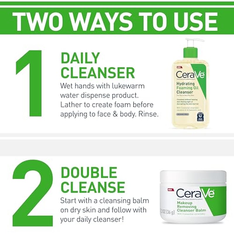 CeraVe Hydrating Foaming Oil Cleanser, Moisturizing Cleanser for Face & Body, Squalane Oil + Hyaluronic Acid + Ceramides, For Dry to Very Dry Skin, Fragrance Free & Residue Free, 8 FL Oz