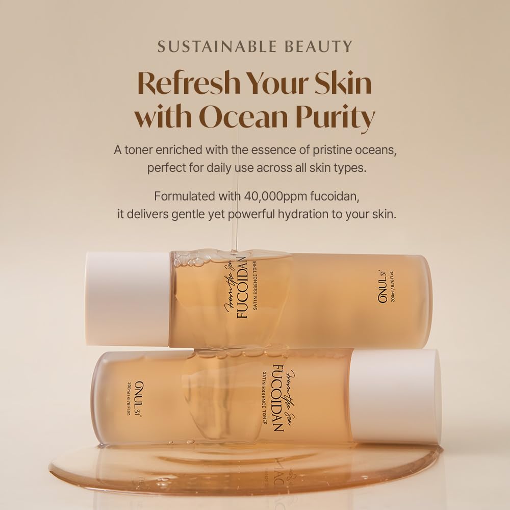 ONUL31° Fucoidan Satin Essence Toner - Korean Facial Toner with 4% Hawaiian Sea Water & Niacinamide, Alcohol Free, Hydrating, Soothing, Gentle 6.76fl.oz.
