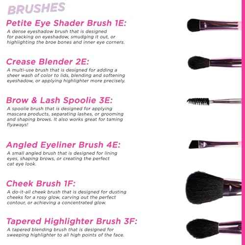 Petite N Pretty Essential Eyeshadow Brush Set with Duck Clips - Pink Makeup Bag, 6 Artist Brushes & Hair Accessories for Girls, Kids, Teens, and Tweens