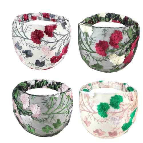 4 Pieces Lace Headbands Head Wrap,Wide Floral Lace Elastic Headbands,Embroidered Flower Lace Elastic Headbands,Bohemian Vintage Hair Turban Headband
