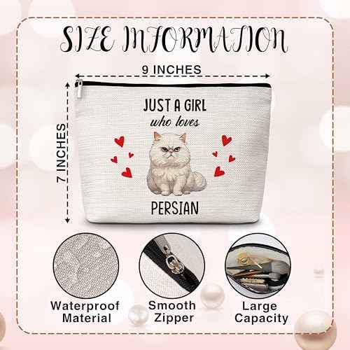 Cat Lover Gift Makeup Bags, Just A Girl Who Loves Cats Cosmetic Bag, Persian Makeup Pouch Gifts for Cat Lovers Pet Owners, Birthday Christmas Gifts for Girls Women Friends -84
