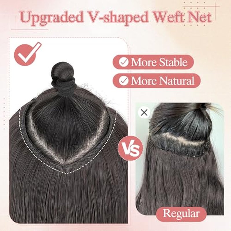 One Pieces Clip in Hair Extensions Human Hair Upgraded V-Shaped 5 Clips in Hair Extensions Human Hair Long Hairpiece For Women,18 Inch,#4P27 Medium Brown mixed Dark Blonde,70g