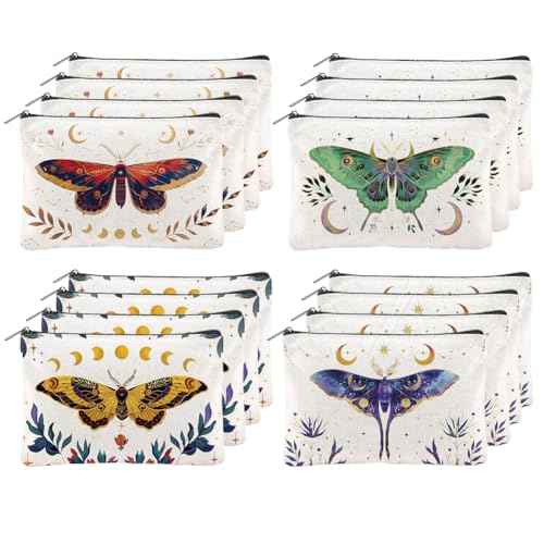 16Pcs Butterfly Makeup Bag Canvas Cosmetic Bag Insects Zipper Cosmetic Bag 5.9x9.06 Inch Polyester Travel Toiletry Pouch for Women Party Shopping Home Travel